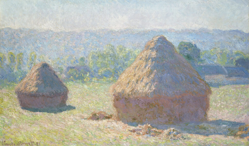 Impressionist painting of haystacks